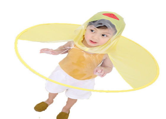 Cute Little Yellow Duck Childrens Waterproof Raincoats UFO Umbrella Hat Magical Hands Free