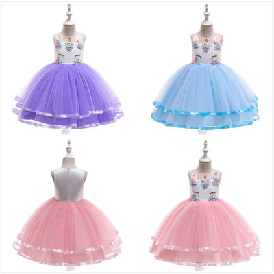 Girl Formal Prom Sleeveless Tutu Ball Gown with 3D Flower Embroidery