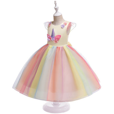 Embroidery 3D Flower Tulle Princess Dresses for 6Years Old Girl