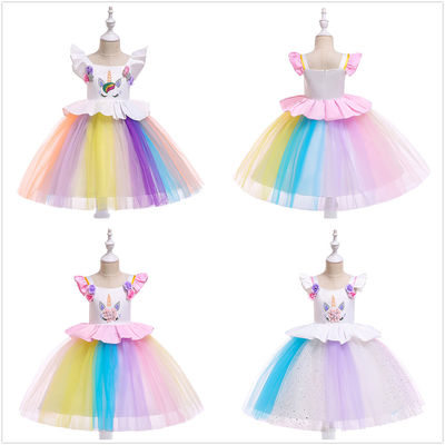 Polyester Viscose Blending Unicorn Tulle Princess Dress Size 110cm