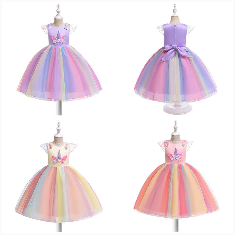 Embroidery 3D Flower Tulle Princess Dresses for 6Years Old Girl