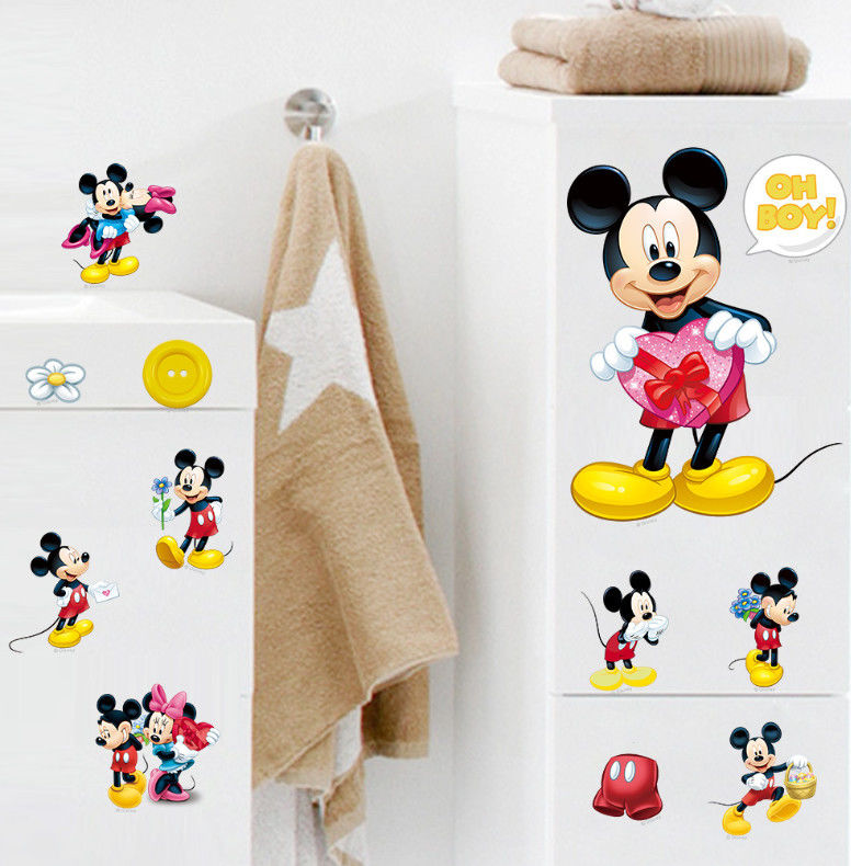 Peel And Stick PVC Material Mickey Mouse Wall Stickers With Glitter